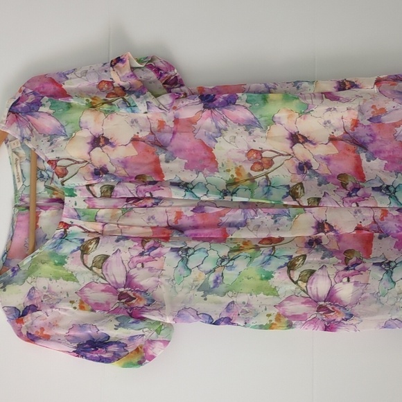 Soft Surroundings Sheer Lined floral Pastel  Multicolor Boho blouse Sz XS - Picture 2 of 9